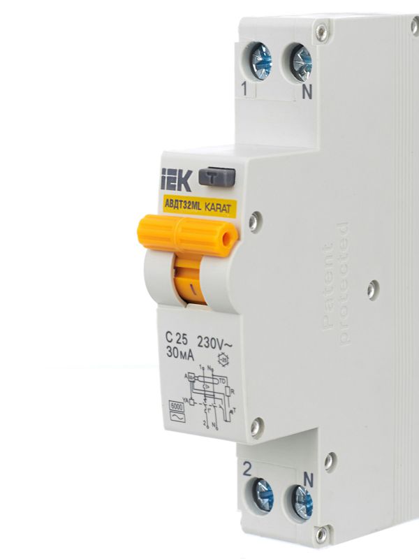  Выключатель автоматический дифференциального тока C 25А 30мА АВДТ32МL KARAT IEK MVD12-1-025-C-030 фото в каталоге от BTSprom.by