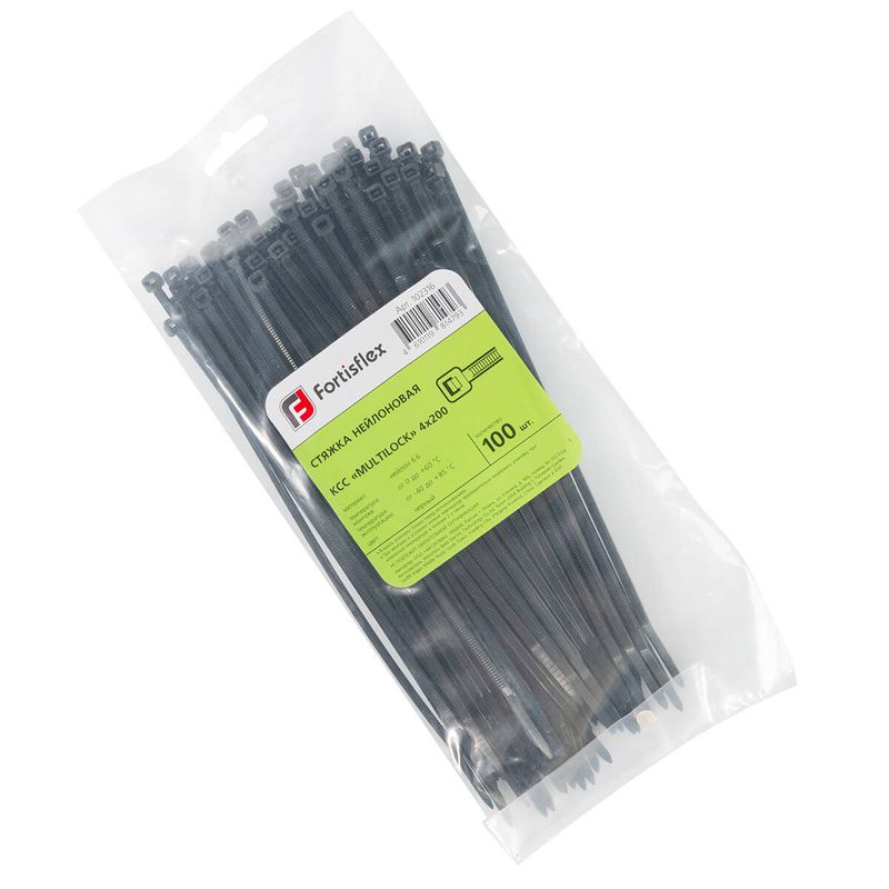 хомут нейлоновый ксс multilock 4х200 черн. (уп.100шт) fortisflex 102316 от BTSprom.by
