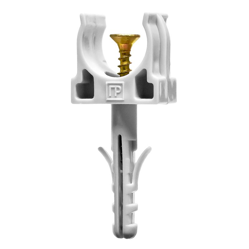 держатель для труб (клипса) d16мм с дюбелем и саморезом сер. промрукав pr13.0307 от BTSprom.by