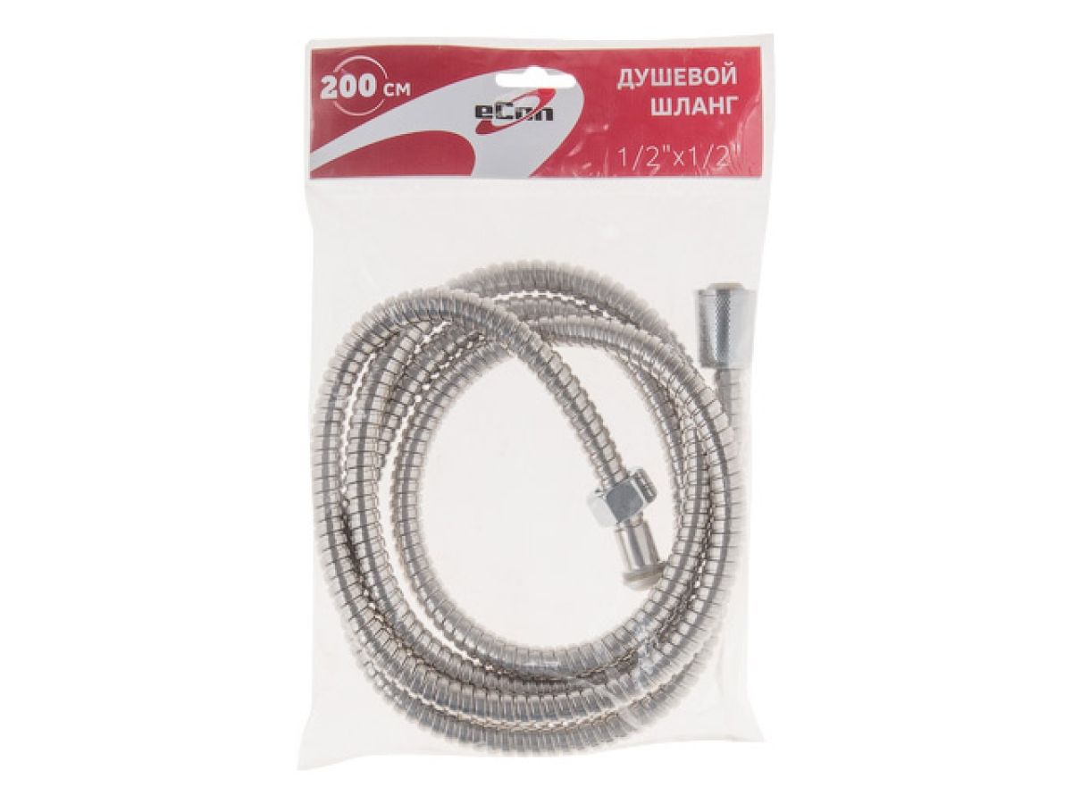 шланг душевой, sus/pvc, 1/2" г-г 200 см, хром, econ (гайка цинк. заменён на ec004) (a-five) e-004 от BTSprom.by