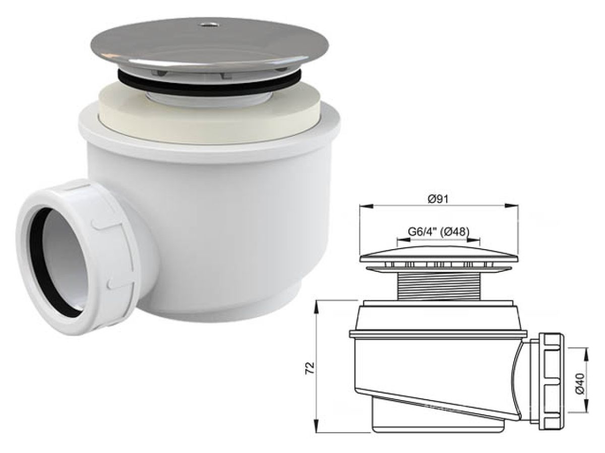 сифон для душевого поддона (хром), alcaplast a47cr-60 от BTSprom.by
