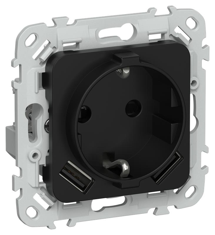 розетка 1-м сп flite рсюша11-1-флч 16а с usb a+a 3.1а с заземл. с защ. шторками безвинтовое крепление механизм черн. iek fi-r14-16-1-u21-d31-k02 от BTSprom.by