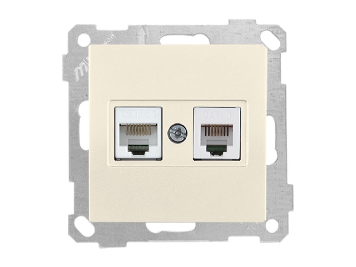 розетка телефонная + компьютерная (rj12+cat5e, скрытая, без рамки) кремовая, daria, mutlusan 2100 139 0102 от BTSprom.by