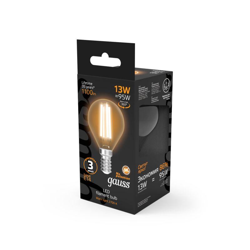 Лампа светодиодная филаментная Black Filament 13Вт P45 шар 2700К тепл. бел. E14 1100лм GAUSS 105801113 фото в каталоге от BTSprom.by