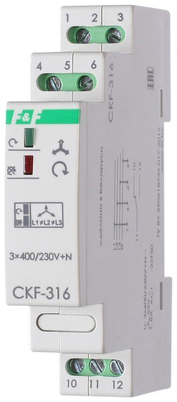 реле контроля наличия и чередования фаз ckf-316 (монтаж на din-рейке 35мм 3х400/230+n 8а 1p ip20) f&f ea04.002.005 от BTSprom.by