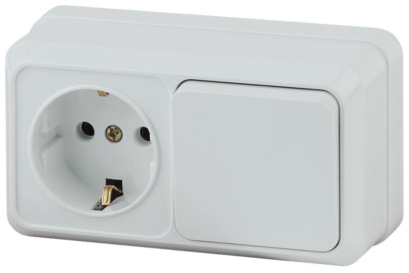 блок оп quadro 2-701-01 (1-м розетка + 1-кл. выкл.) 10(16)а ip20 250в горизонт. бел. intro б0053864 от BTSprom.by