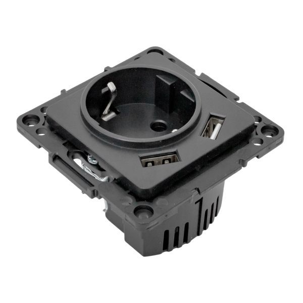  Розетка 1-м СП Стокгольм 16А USB 2A с заземл. защ. шторки винтов. клеммы механизм черн. EKF EZR16-2USB-typeA фото в каталоге от BTSprom.by