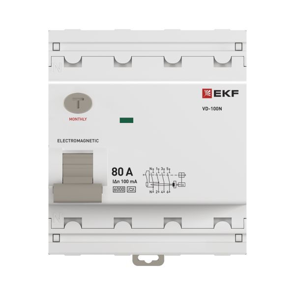  Выключатель дифференциального тока 4п 80А 100мА тип A 6кА ВД-100N электромех. PROxima EKF E1046MA80100 фото в каталоге от BTSprom.by