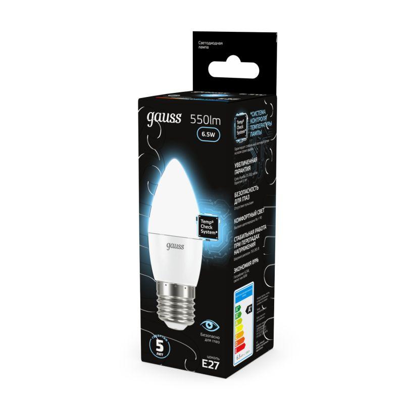 Лампа светодиодная Black 6.5Вт свеча 4100К нейтр. бел. E27 550лм GAUSS 103102207 фото в каталоге от BTSprom.by