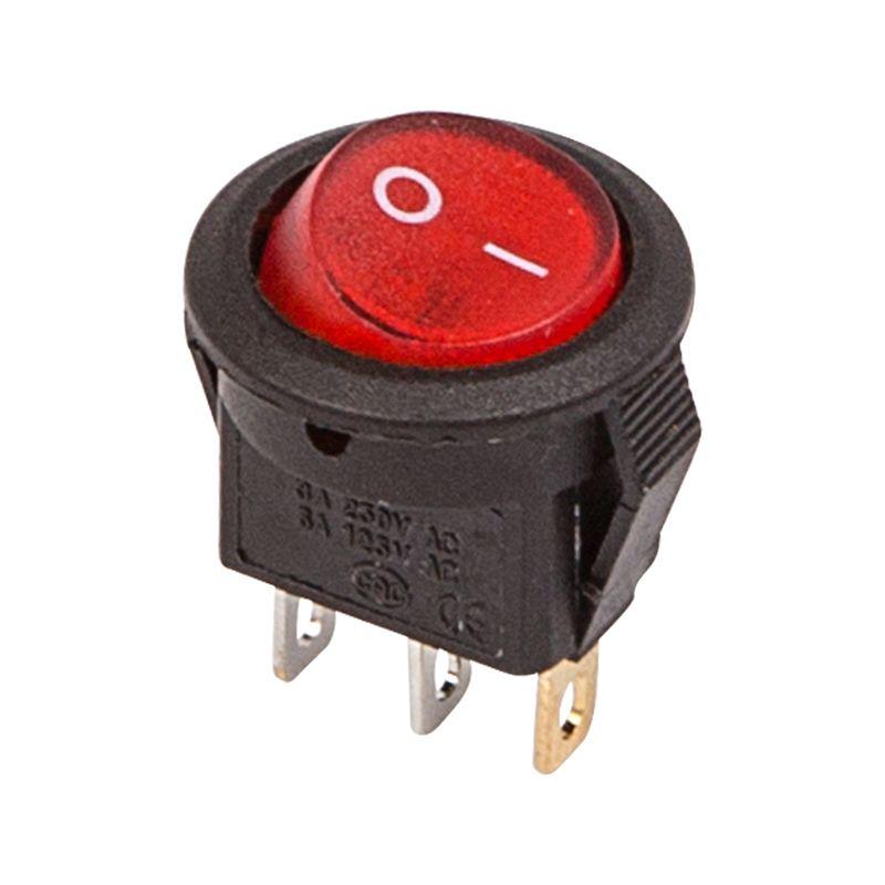 выключатель клавишный круглый 250а 3а (3с) on-off красн. с подсветкой micro (rwb-106 sc-214) rexant 36-2530 от BTSprom.by