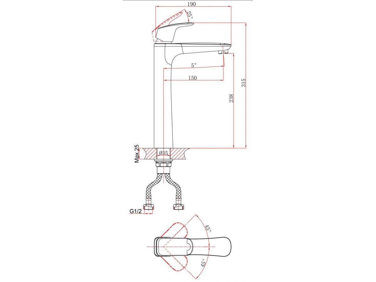  Смеситель для умывальника (Lt) D35, серия Daisy хром, a-five (Излив: длина 150 мм, высота 238 мм, монолитный) A5-0320 фото в каталоге от BTSprom.by