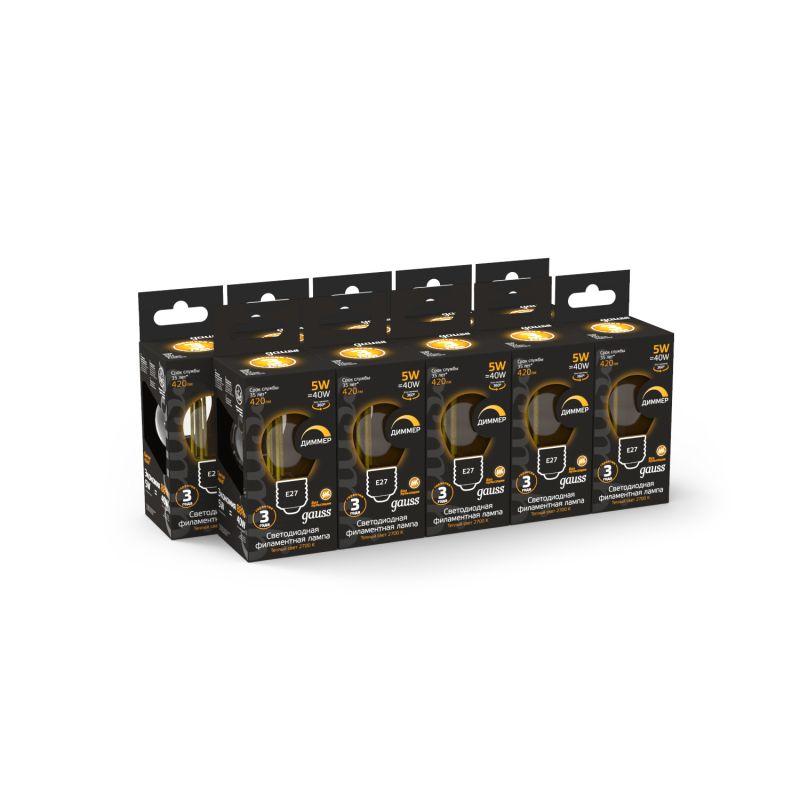 Лампа светодиодная филаментная Black Filament 5Вт P45 шар 2700К тепл. бел. E27 420лм диммир. GAUSS 105802105-D фото в каталоге от BTSprom.by
