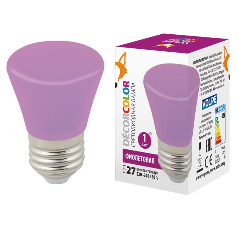 лампа светодиодная led-d45-1w/purple/e27/fr/с bell колокольчик 1вт матовая фиолет. e27 декоративная (упак. картон) volpe ul-00005644 от BTSprom.by