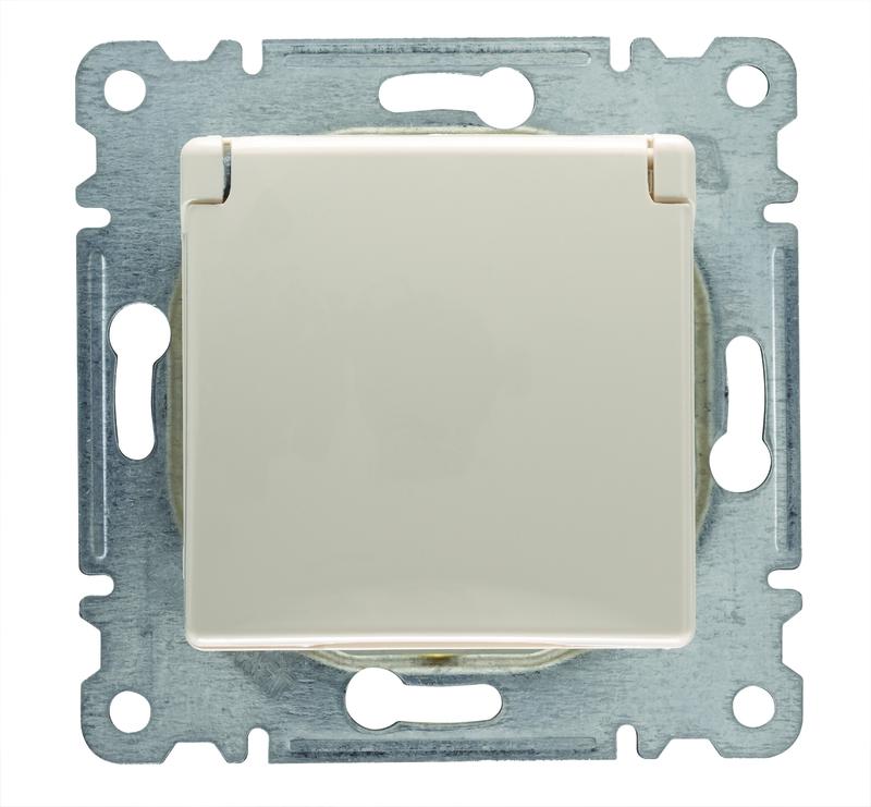  Розетка СП Lillium 10А с заземл. с крышкой с панелью механизм крем. Makel 30010029 фото в каталоге от BTSprom.by