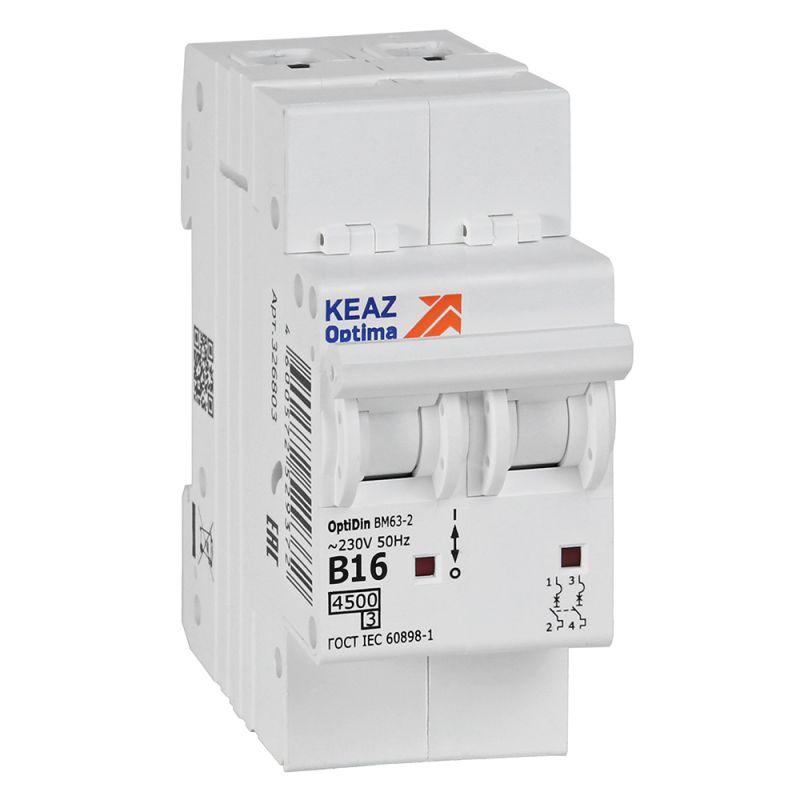 выключатель автоматический модульный 2п b 16а 4.5ка optidin bm63-2b16-4.5-ухл3 кэаз 329510 от BTSprom.by