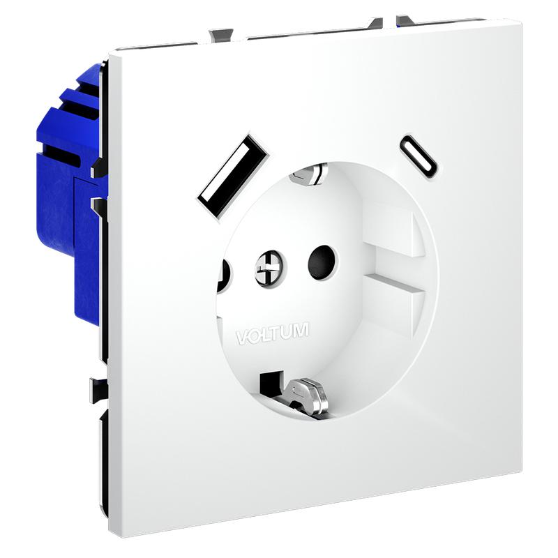  Розетка 1-м СП S70 16А с USB A+С с заземл. защ. шторки механизм бел. матов. Voltum VLS040502 фото в каталоге от BTSprom.by
