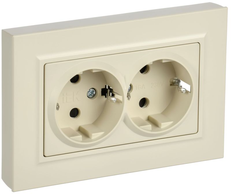 розетка 2-м сп brite рсшпл12-3-бркр 16а в сборе с заземл. защ. шторки плоская беж. iek br-r28-16-k10-f от BTSprom.by