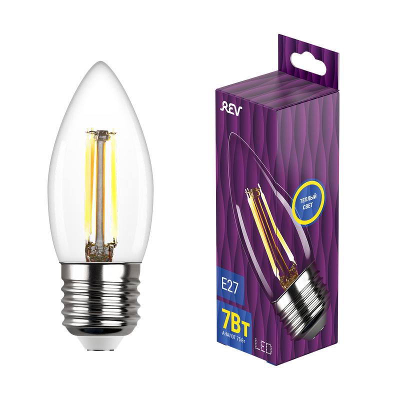 лампа светодиодная филаментная premium (filament) 7вт c37 свеча 2700к тепл. e27 480лм rev 32425 6 от BTSprom.by