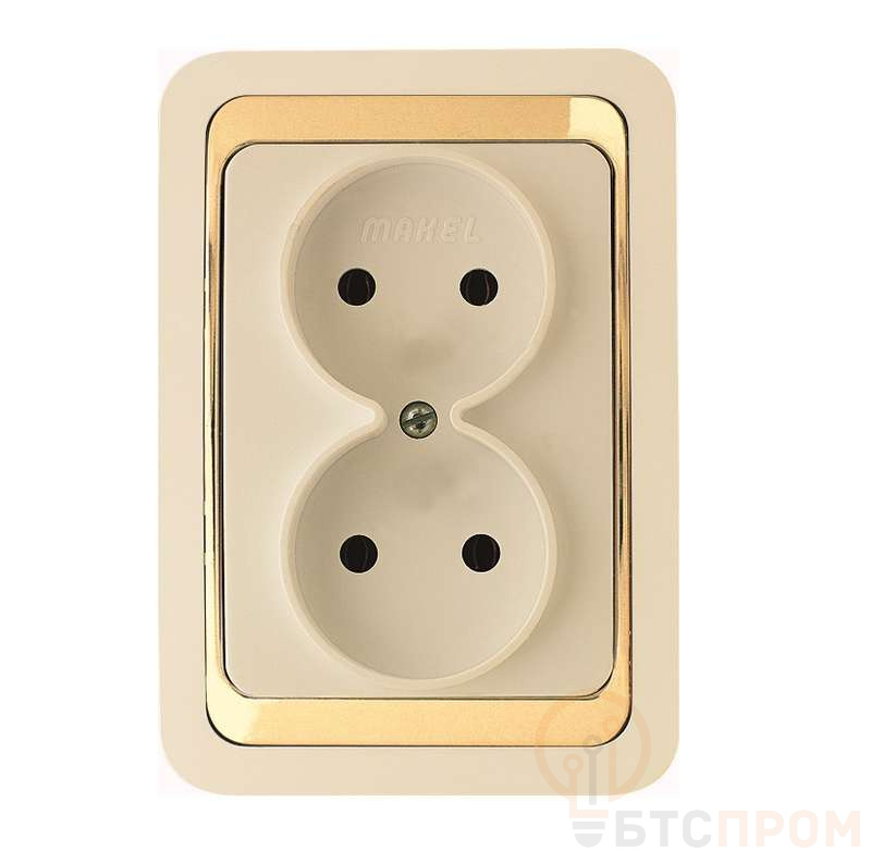 Розетка 2-м СП Mimoza 10А IP20 без заземл. крем./зол. Makel 12617 фото в каталоге от BTSprom.by  Розетка 2-м СП Mimoza 10А IP20 без заземл. крем./зол. Makel 12617 фото в каталоге от BTSprom.by