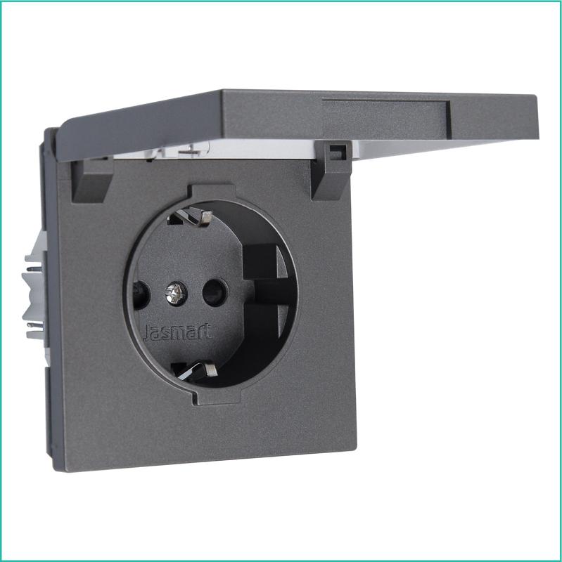 розетка 1-м сп fd shuko 16а ip20 с заземл. защ. шторки с крышкой механизм никель jasmart fd5505ni от BTSprom.by