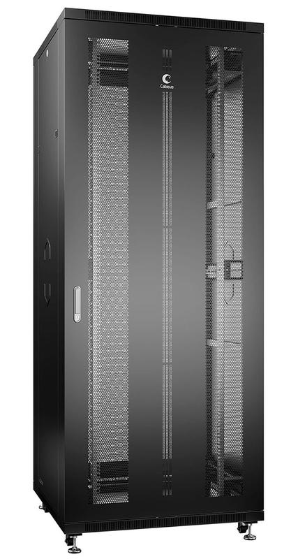 шкаф монтажный телекоммуникационный напольн. nd-05c-42u80/80-bk 19дюйм 42u 800х800х2055мм для распределит. и серверн. оборудования; передн. и задн. перфорир. двери ручка с замком ral 9004 черн. cabeus 8567c от BTSprom.by