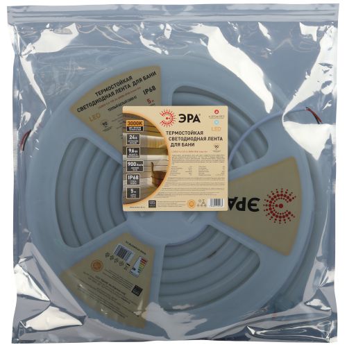  Лента светодиодная LS2835-9.6-120-24-3000K-IP68-5м 24В термостойкая для бани тепл. бел. в комплекте: 2 заглушки; 10 крепежей (уп.5м) Эра Б0062320 фото в каталоге от BTSprom.by