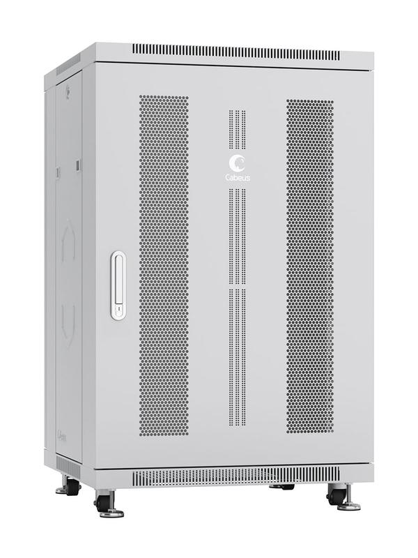 шкаф монтажный телекоммуникационный напольн. nd-05c-18u60/60 19дюйм 18u 600х600х988мм для распределит. и серверн. оборудования; передн. и задн. перфорир. двери ручка с замком ral 7035 сер. cabeus 7656c от BTSprom.by