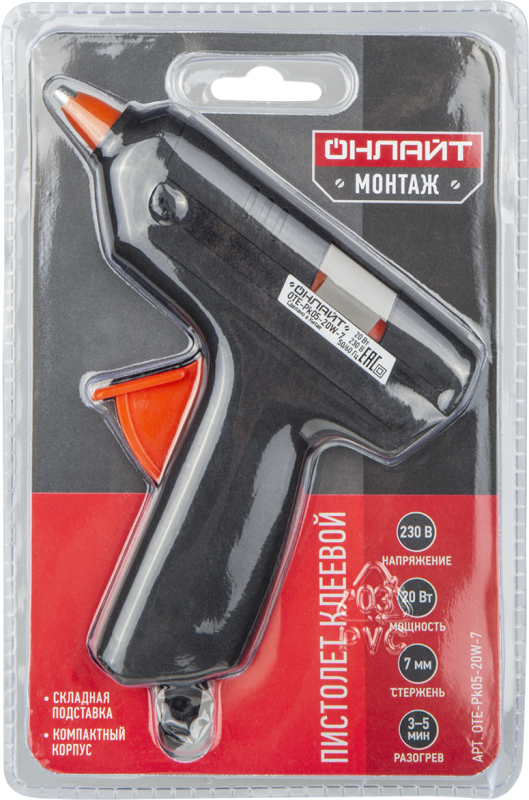  Пистолет клеевой 90 374 OTE-Pk05-20W-7 20Вт 7мм ОНЛАЙТ 90374 фото в каталоге от BTSprom.by