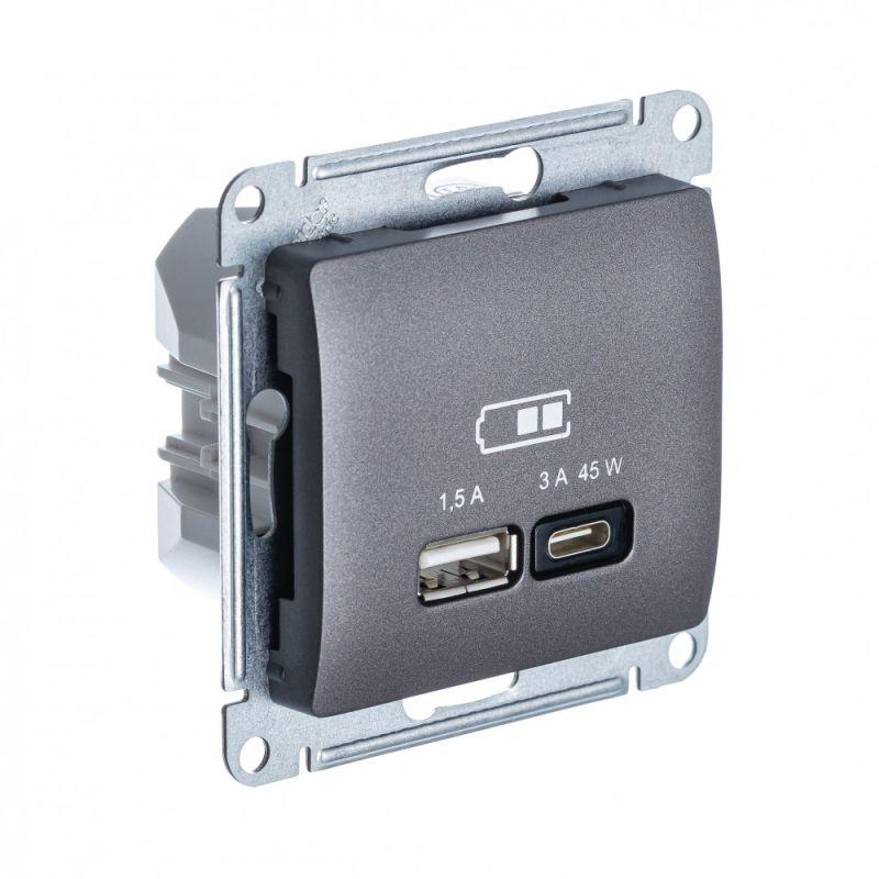 розетка usb glossa тип a+c 45вт qc pd высокоскор. зу механизм графит se gsl001329 от BTSprom.by