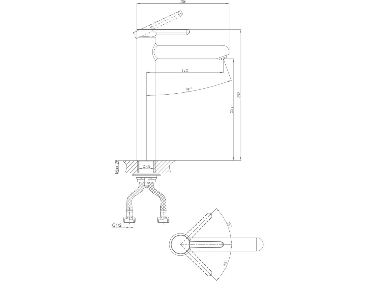  Смеситель для умывальника (Lt) D35, серия Lotus белый, a-five (Излив: длина 206 мм, высота 227 мм, монолитный) A5-0720 фото в каталоге от BTSprom.by