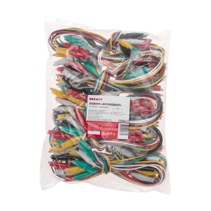 Зажим "крокодил" 5А 40мм с проводом 10 пар Rexant 16-0036 фото в каталоге от BTSprom.by