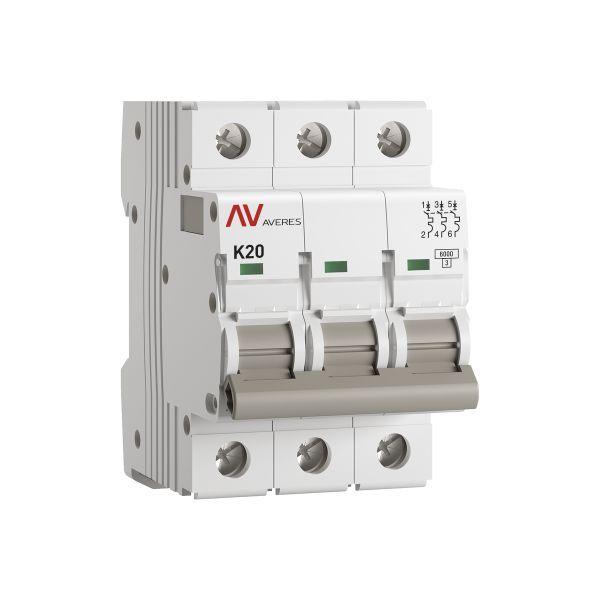 выключатель автоматический модульный 3п k 20а 6ка av-6 averes ekf mcb6-3-20k-av от BTSprom.by