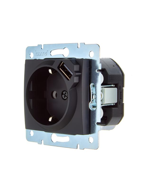  Розетка 1-м СП ASTI 16А IP20 с заземл. с заряд. устройством USB механизм черн. бархат. LEZARD 7081-4288-181 фото в каталоге от BTSprom.by