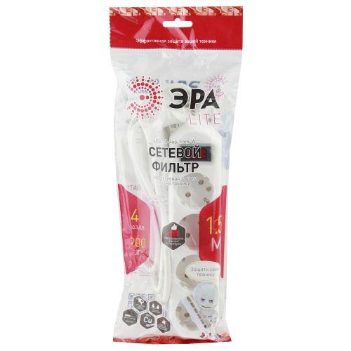  Удлинитель с сетевым фильтром 4х1.5м с заземл. 10А IP20 USF-M-4es-1.5m-W ПВС 3х0.75 с выкл. бел. Эра Б0019741 фото в каталоге от BTSprom.by