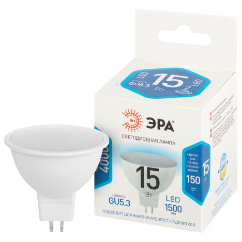 лампа светодиодная std led mr16-15w-840-gu5.3 15вт софит 4000к нейтр. бел. свет gu5.3 170-265в эра б0066855 от BTSprom.by