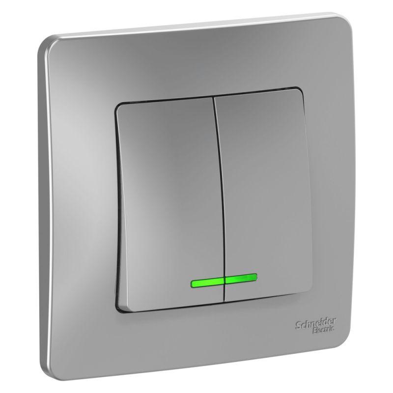 выключатель 2-кл. сп blanca 10а ip20 (сх. 5) 250в с подсветкой алюм. se blnvs010513 от BTSprom.by