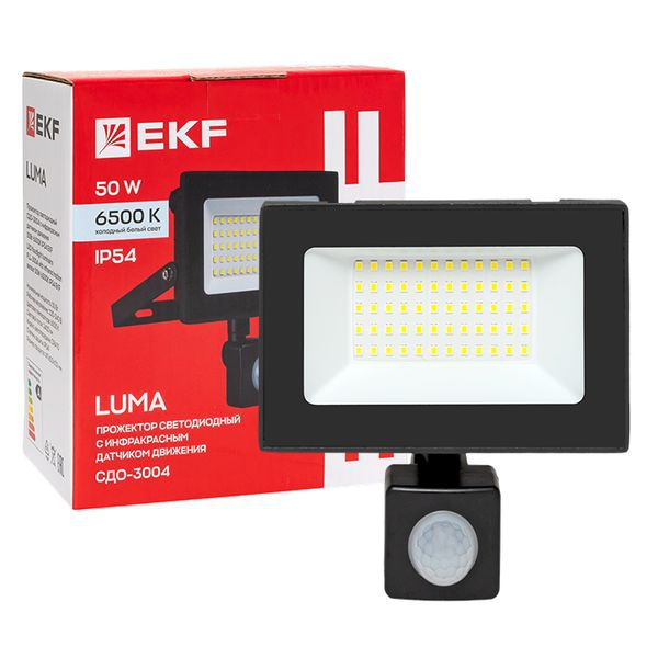  Прожектор светодиодный СДО-3004 50Вт 6500К IP54 с инфракрасным датчиком движения EKF FLL-3004-50D-6500 фото в каталоге от BTSprom.by
