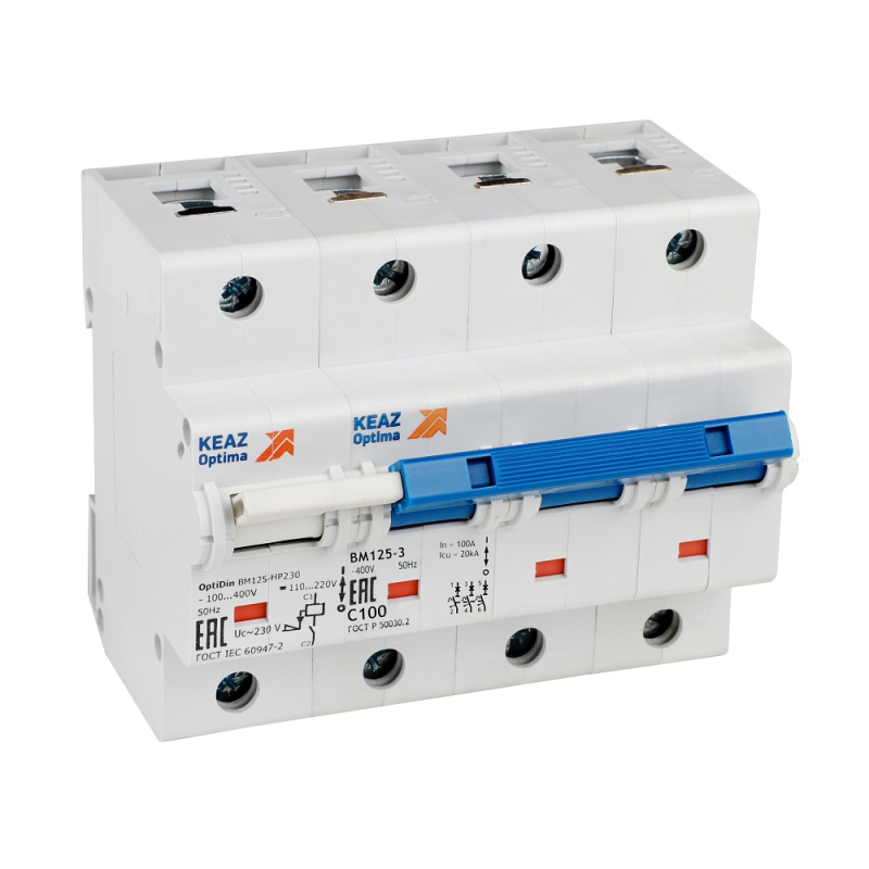 выключатель автоматический модульный 3п c 100а 10ка optidin bm125-3c100-нр-8ln-ухл3 с независимым расцепителем кэаз 336378 от BTSprom.by