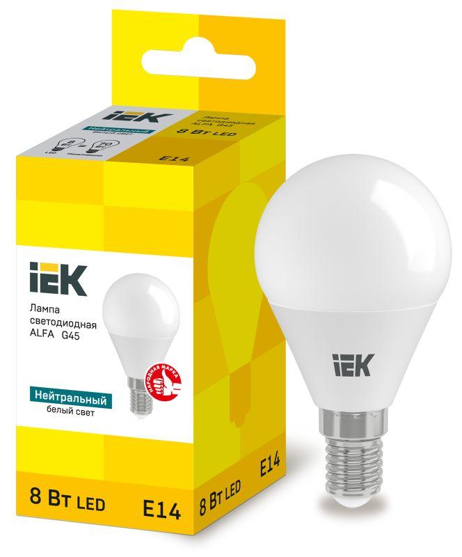 лампа светодиодная alfa 8вт g45 шар 4000к e14 230в (6шт) iek lla-g45-8-230-40-e14-6 от BTSprom.by