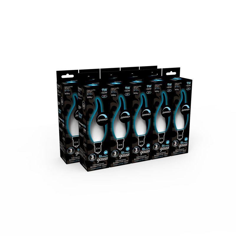 Лампа светодиодная филаментная Black Filament 9Вт свеча на ветру матовая 4100К нейтр. бел. E14 610лм диммир. GAUSS 104201209-D фото в каталоге от BTSprom.by