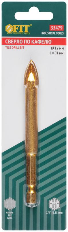  Сверло по кафелю 4 режущие кромки титан. покрытие U-хвостовик под биту 12х91мм FIT 35479 фото в каталоге от BTSprom.by