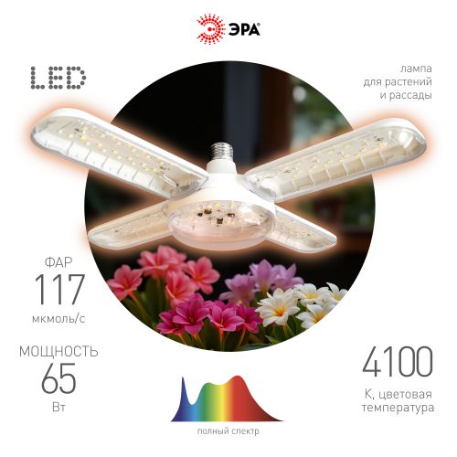 лампа светодиодная green line фито-65w-pfr-e27-gr 65вт прозрачная полного спектра e27 220-240в для растений 5-ти лепестковая эра б0069715 от BTSprom.by