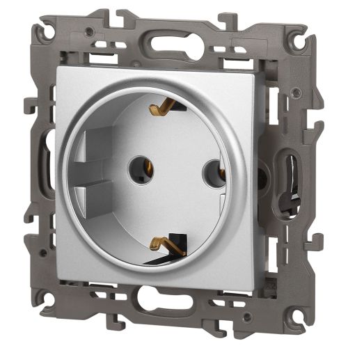  Розетка 1-м СП Эра Elegance 14-2101-03 16А IP20 16AX 250В 2P+E Schuko алюм. Эра Б0034266 фото в каталоге от BTSprom.by