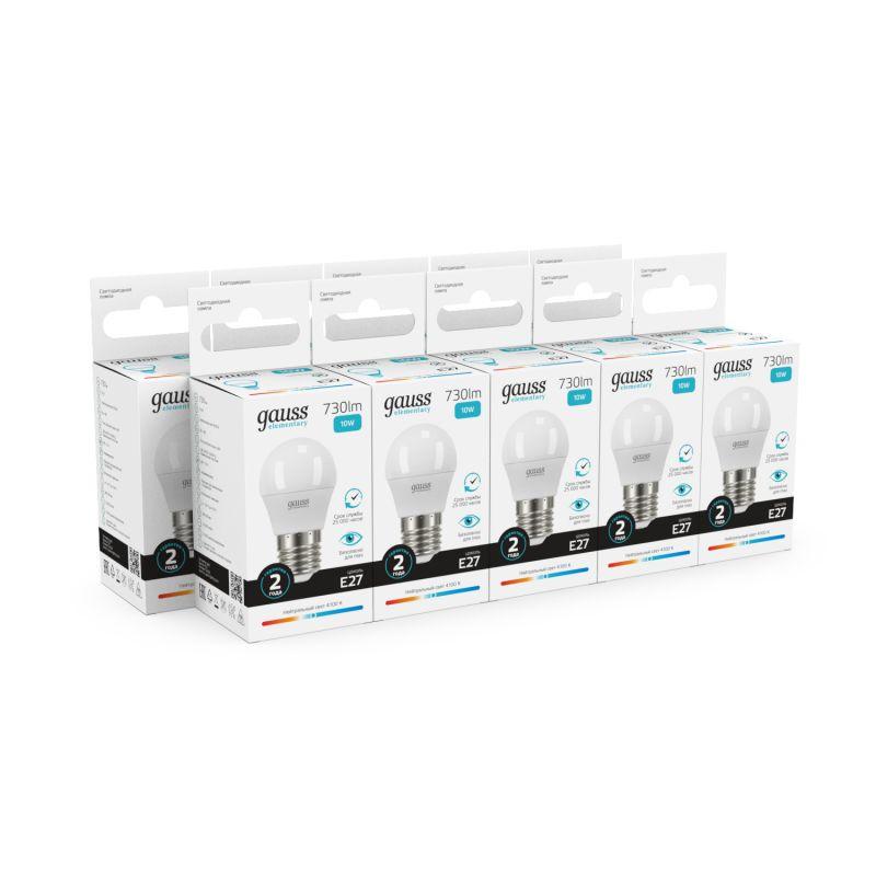 Лампа светодиодная Elementary 10Вт P45 шар 4100К нейтр. бел. E27 730лм GAUSS 53220 фото в каталоге от BTSprom.by