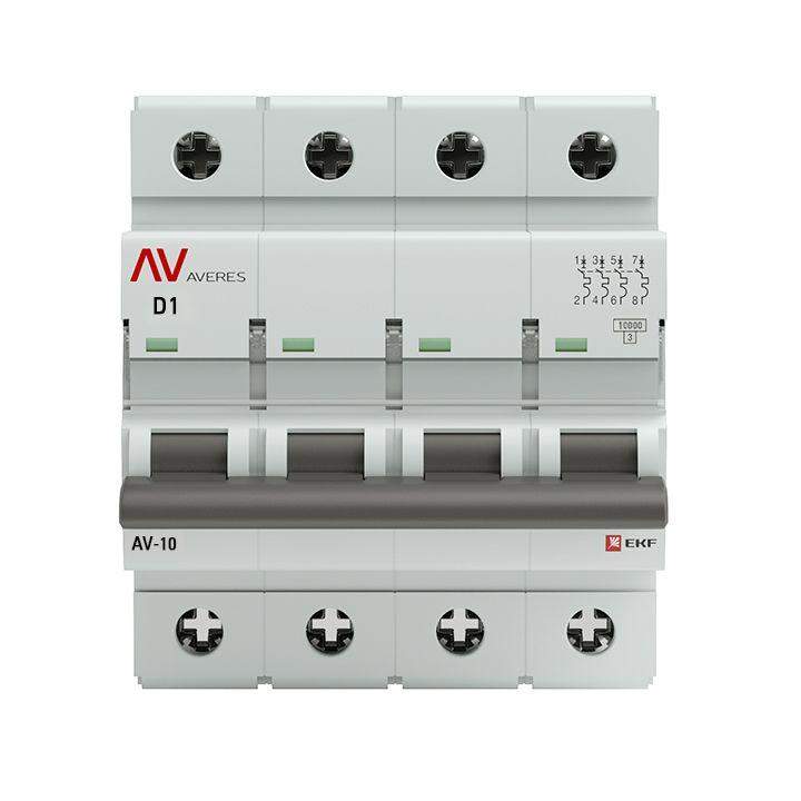  Выключатель автоматический модульный 4п D 1А 10кА AV-10 AVERES EKF mcb10-4-01D-av фото в каталоге от BTSprom.by