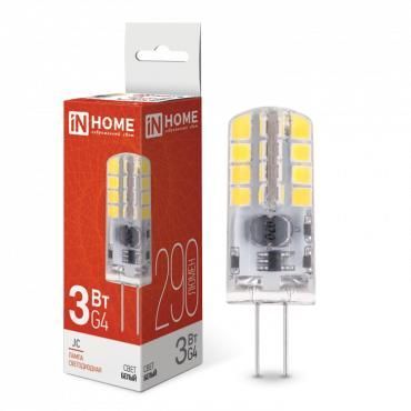 лампа светодиодная led-jc 3вт капсульная прозрачная 4000к нейтр. бел. g4 290лм 12в in home 4690612036021 от BTSprom.by