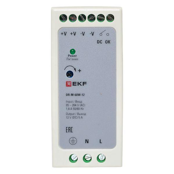  Блок питания на дин рейку 60Вт Uвх 220В AC m Uвых 12В DC постоянного тока EKF DR-M-60W-12 фото в каталоге от BTSprom.by