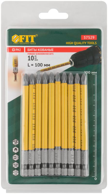  Набор бит кованые сталь S2 односторонние 100мм PH2 профи блистер (уп.10шт) FIT 57529 фото в каталоге от BTSprom.by