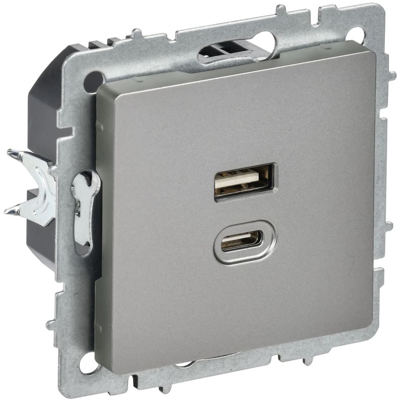 розетка сп brite рю11-2-брс usb a+c 45вт высокоскор. заряд. сталь iek br-u22-045-k46 от BTSprom.by