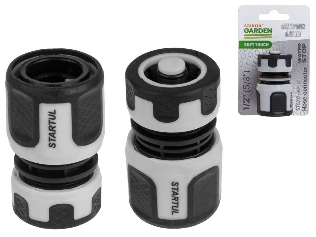 муфта быстросъемная 1/2"(5/8") с автостоп. startul garden (st6017-06-1/2) (soft touch, двухкомпонентная, silver line) st6017-06-1/2 от BTSprom.by